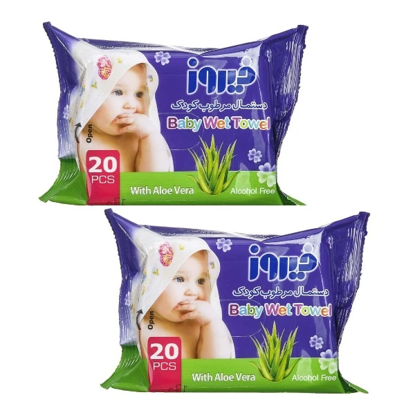 دستمال مرطوب کودک فیروز مدل آلوئه ورا 20 عددی - تصویر 2